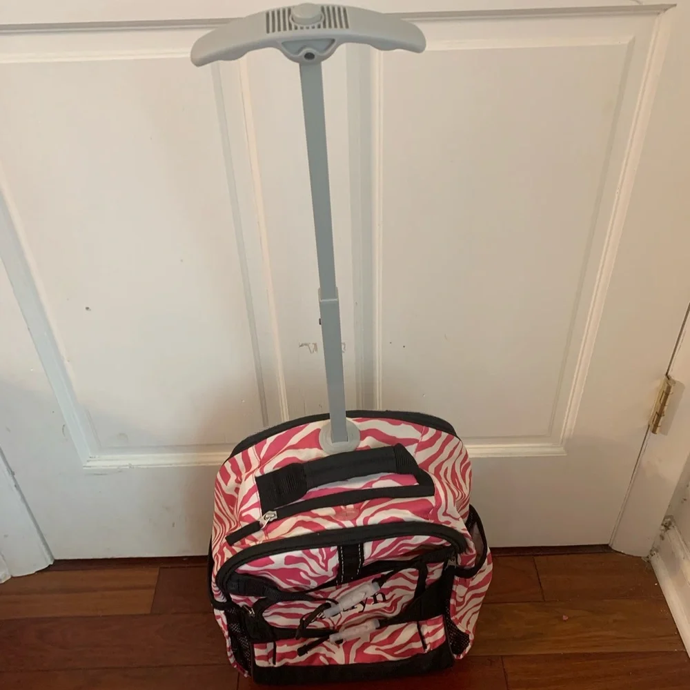 NWOT Pottery Barn Kids Pink Tiger Striped Rolling Backpack-Caitlyn